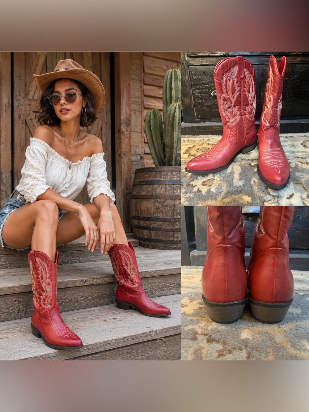 New Gaucho Red Western Cowboy Boots Women’s US 7.5M Soft Comfortable Pull On
